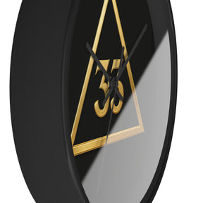 33rd Degree Scottish Rite Clock - Golden Triangle 33 Emblem on Wood Frame - Bricks Masons