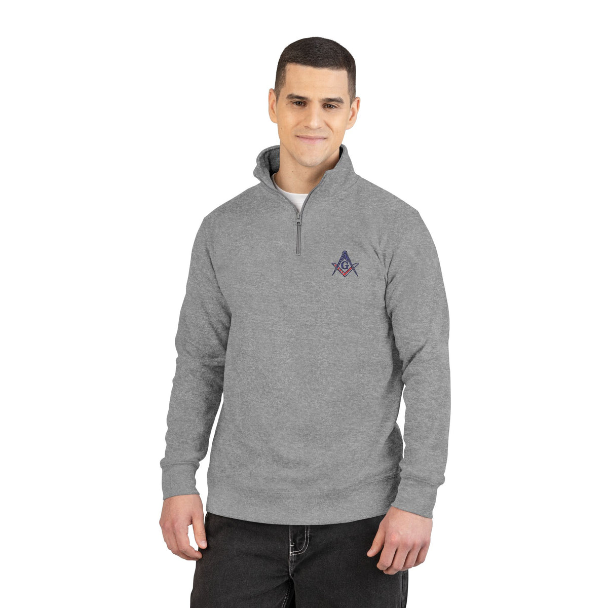 Master Mason Blue Lodge Sweatshirt - Embroidered S&C G with USA Flag Print - Bricks Masons