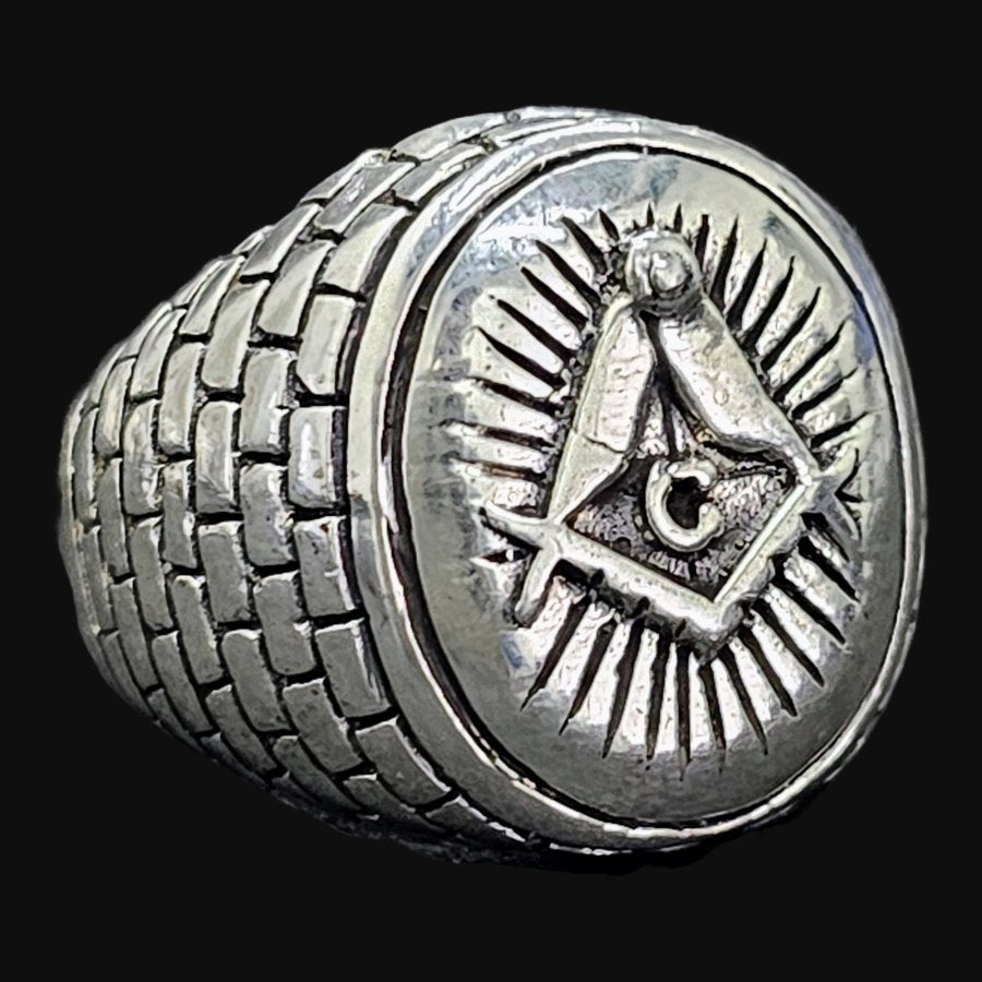 Masonic Master Checkerboard Ring in Silver Masonry Art 1629 - Bricks Masons