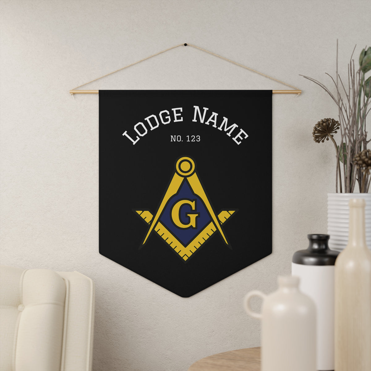 Master Mason Blue Lodge Pennant - Gold Square & Compass G with Personalization - Bricks Masons