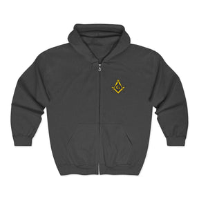 Master Mason Blue Lodge Hoodie - Zip Up Jacket with Embroidered Emblem - Bricks Masons