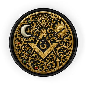 Master Mason Blue Lodge Clock - S&C G with Sun Moon & Eye with Golden Ornates - Bricks Masons