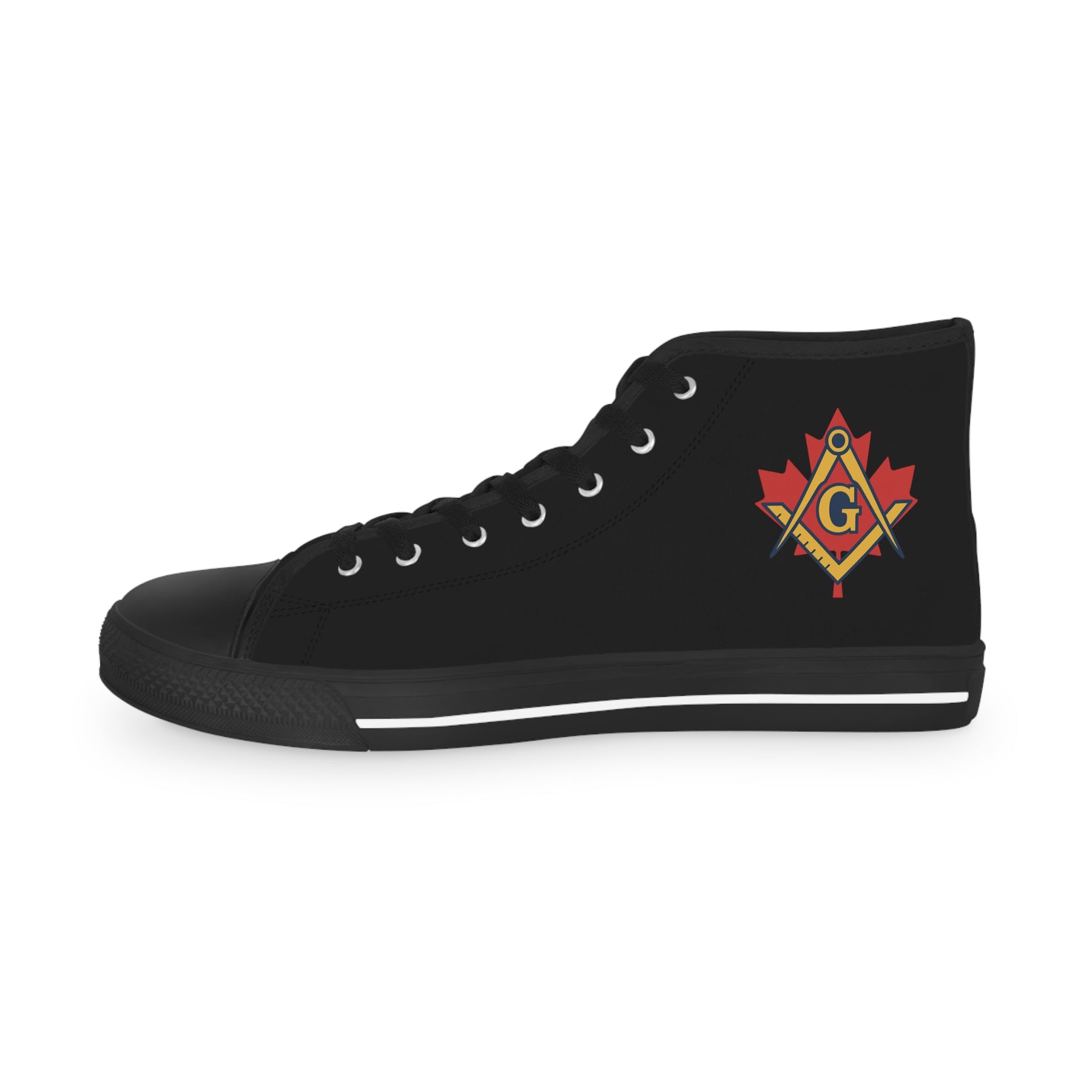 Master Mason Blue Lodge Canada Jurisdiction Sneaker - High Top Black & White Sole Maple Leaf - Bricks Masons