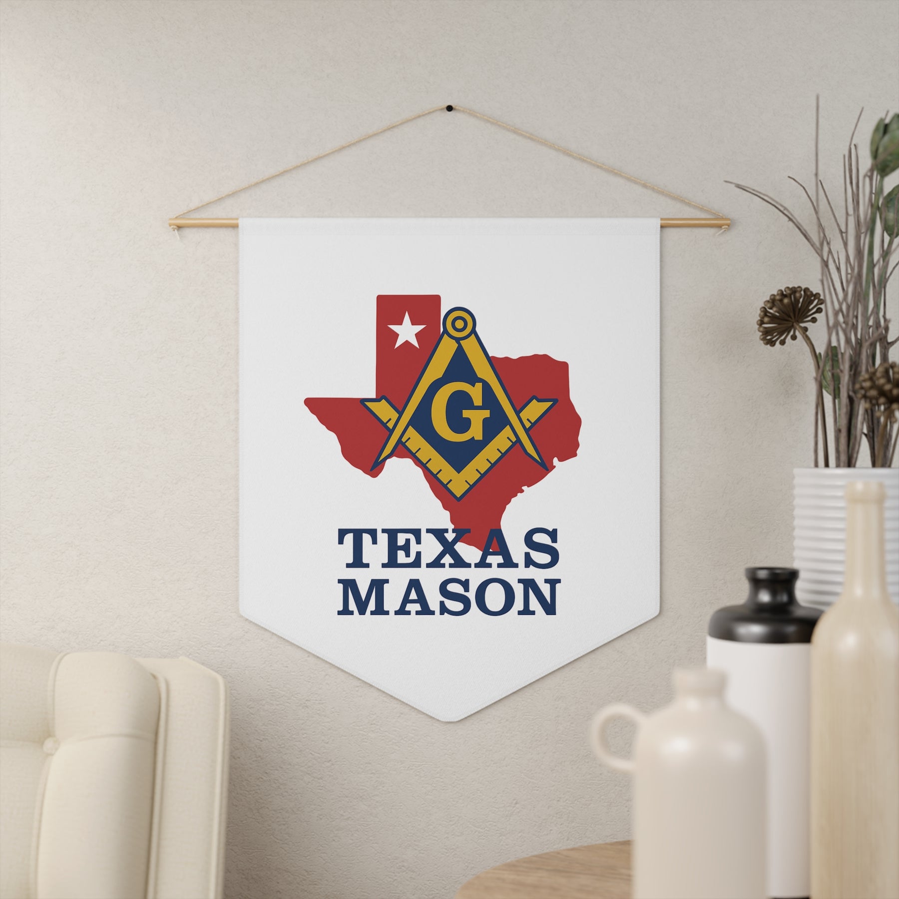 Master Mason Blue Lodge Pennant - Texas Map with Square & Compass and G Emblem - Bricks Masons
