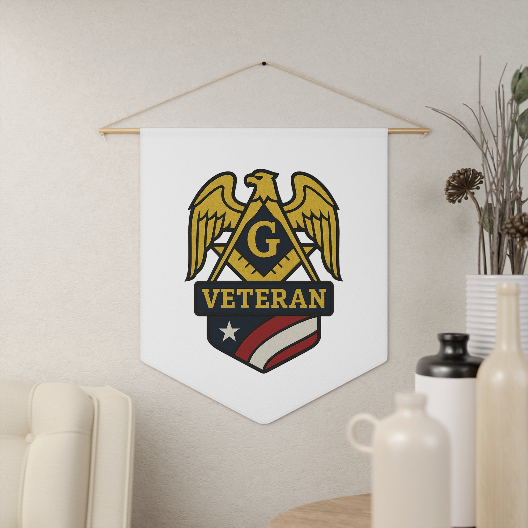 Master Mason Blue Lodge Pennant - Patriotic Veteran Symbol - Bricks Masons