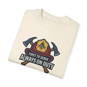 Master Mason Blue Lodge T-Shirt - Garment-Dyed Firefighter Tee - Bricks Masons
