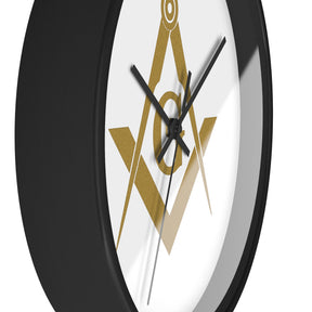 Master Mason Blue Lodge Clock - Golden Square & Compass G on White Dial - Bricks Masons
