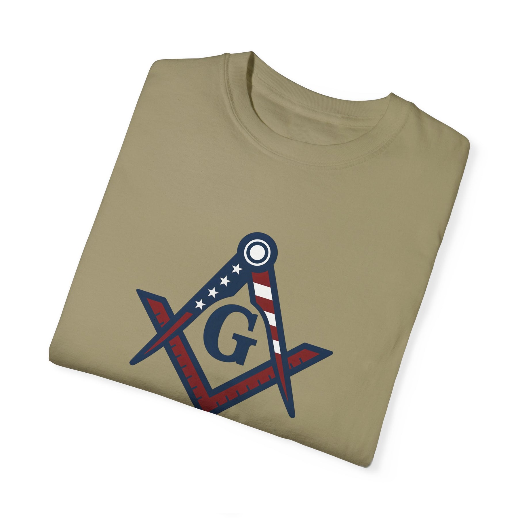 Master Mason Blue Lodge T-Shirt - Garment-Dyed USA Flag Mason - Bricks Masons