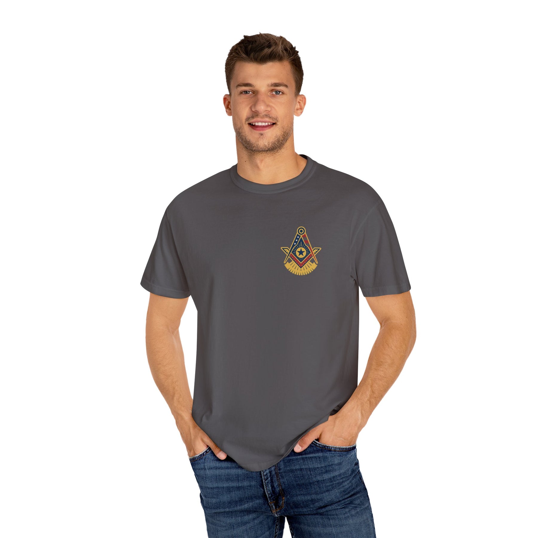 Past Master Blue Lodge T-Shirt - Garment-Dyed US Flag - Bricks Masons