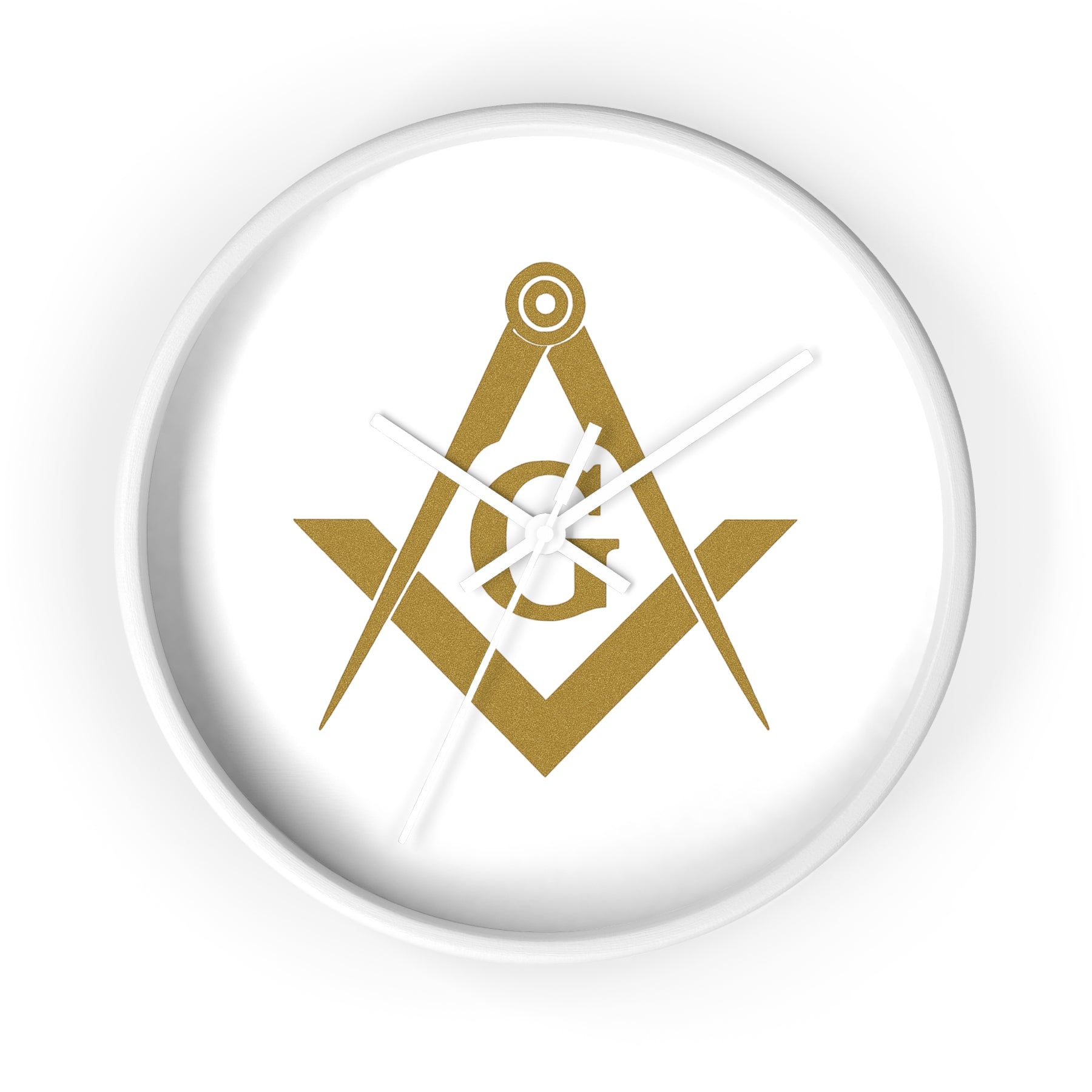 Master Mason Blue Lodge Clock - Golden Square & Compass G on White Dial - Bricks Masons