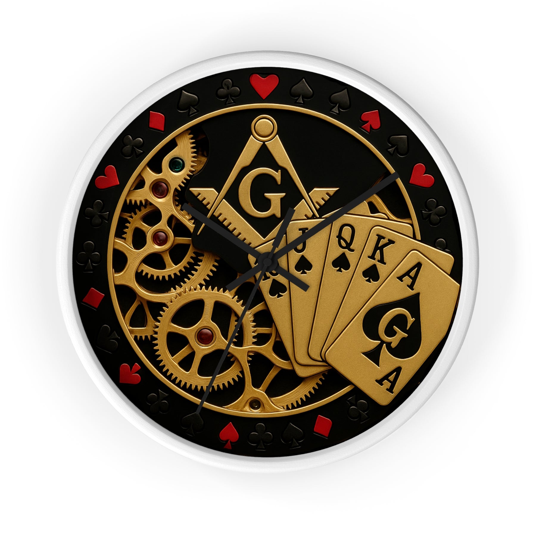 Master Mason Blue Lodge Clock - S&C G with Deck of Cards & Gear - Bricks Masons