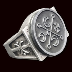 Demon Ring 69 MARQUES DECARABIA 72 Demons Lesser Key of Solomon Goetia In Silver 2.2 cm x 1.8 cm 18 Gr Art 1847 - Bricks Masons