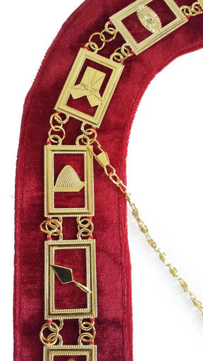 Blue Lodge Chain Collar - Gold Plated on Red Velvet