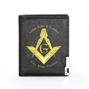 Master Mason Blue Lodge Wallet - Gray Leather - Bricks Masons