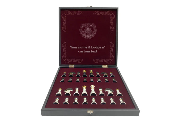 Grand Master Blue Lodge Chess Set - Black Marble Pattern - Bricks Masons