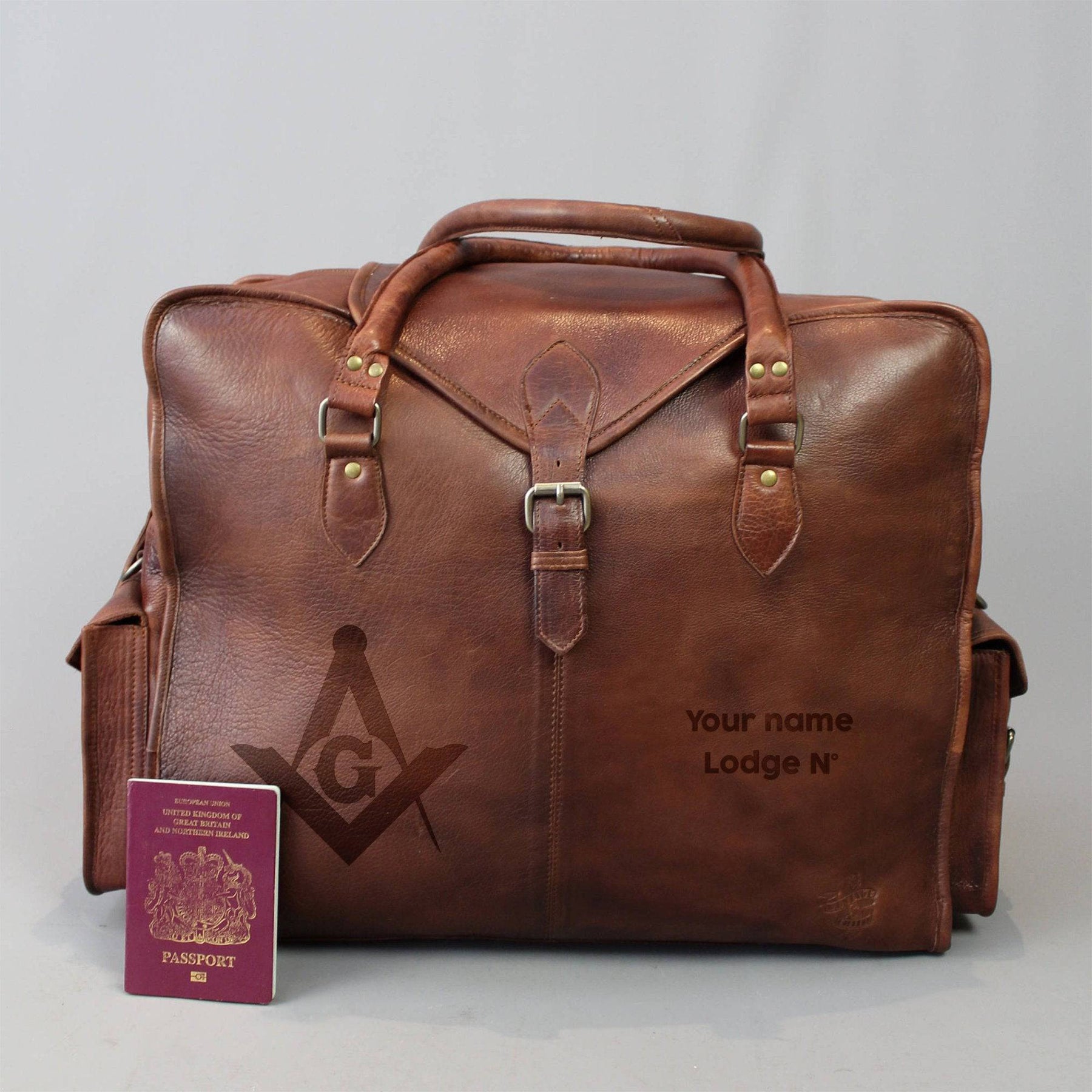 Master Mason Blue Lodge Travel Bag - Genuine Brown Leather