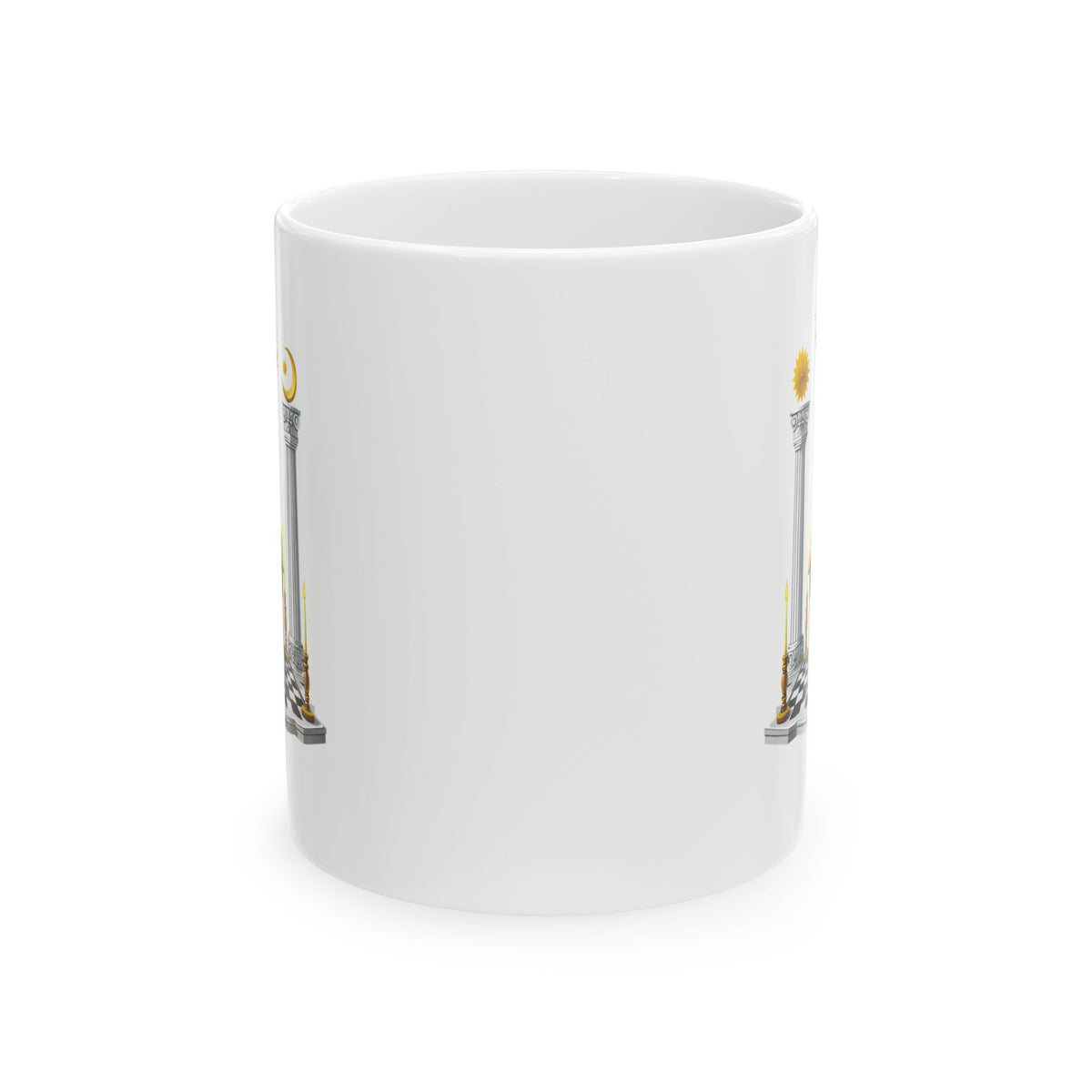 Master Mason Blue Lodge Mug - S&C G Altar Pillars & Eye on Checkered Floor