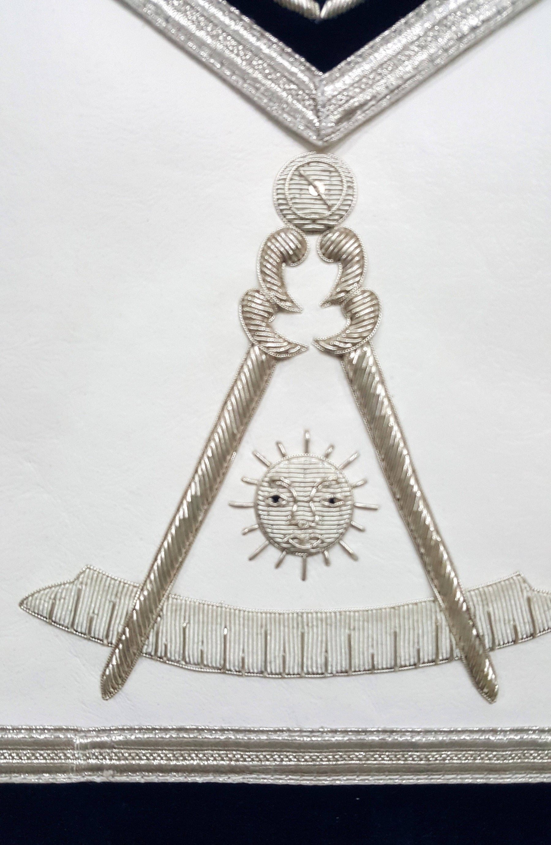 Past Master Blue Lodge Apron - Silver Bullion Hand Embroidered