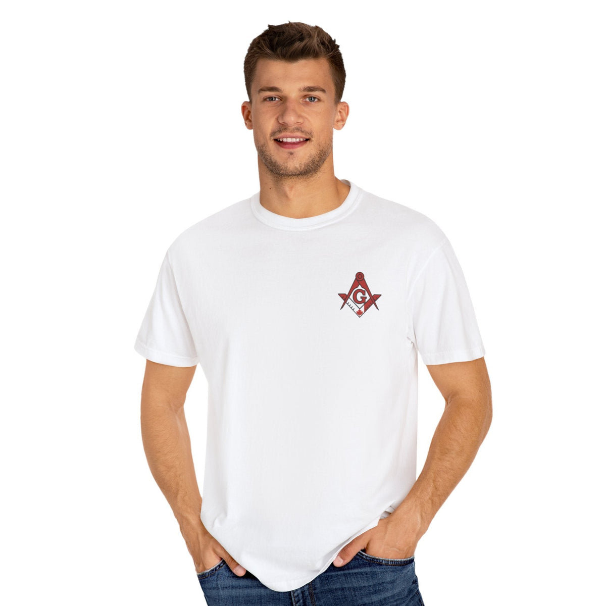 Master Mason Blue Lodge Canada Jurisdiction T-Shirt - Garment-Dyed Tee Various Colors - Bricks Masons