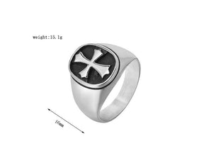 Knights Templar Commandery Ring - Silver With Cross Titanium Steel - Bricks Masons