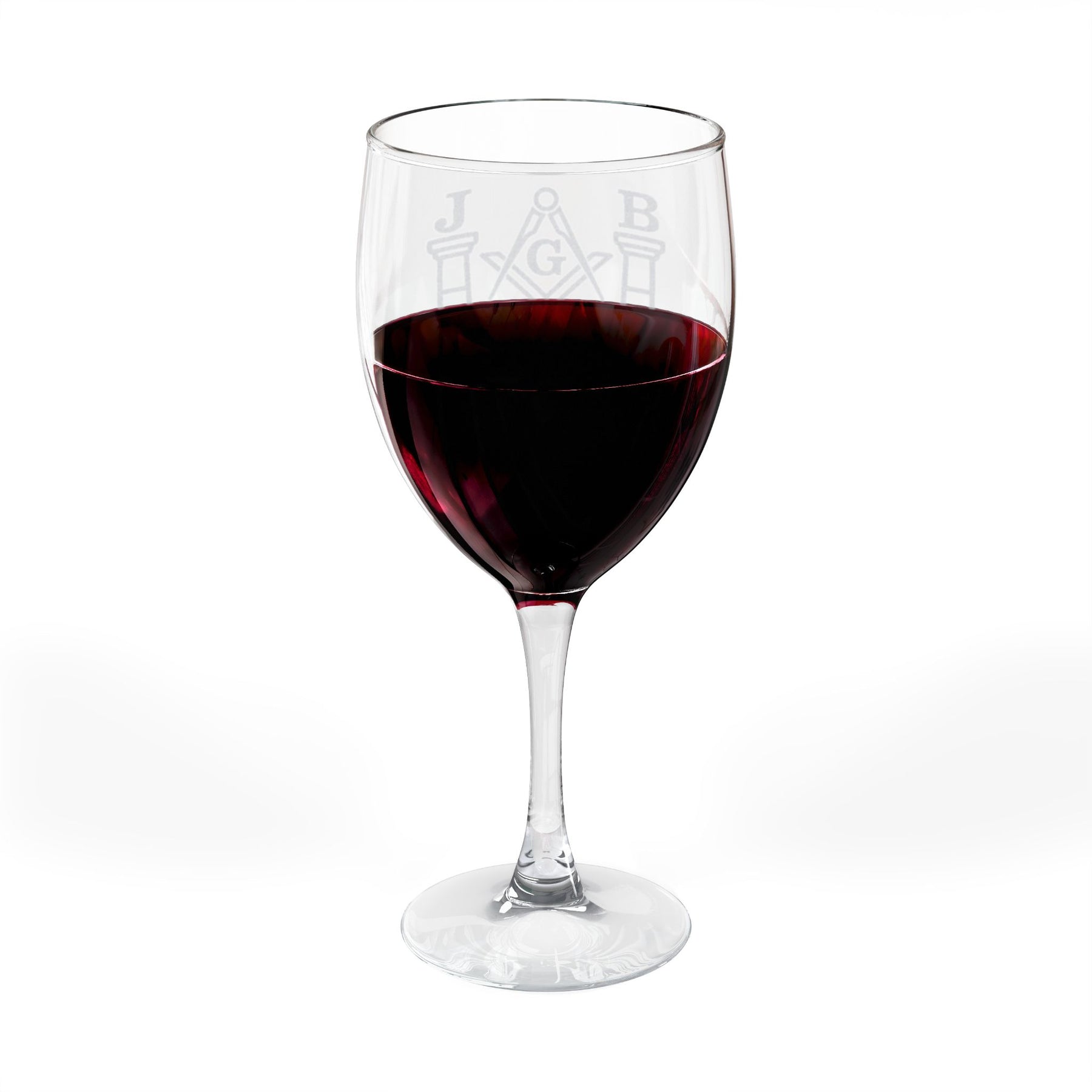 Master Mason Blue Lodge Wine Glass - Square & Compasses with J&B Pillars Emblem - Bricks Masons