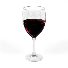 Master Mason Blue Lodge Wine Glass - Square & Compasses with J&B Pillars Emblem - Bricks Masons