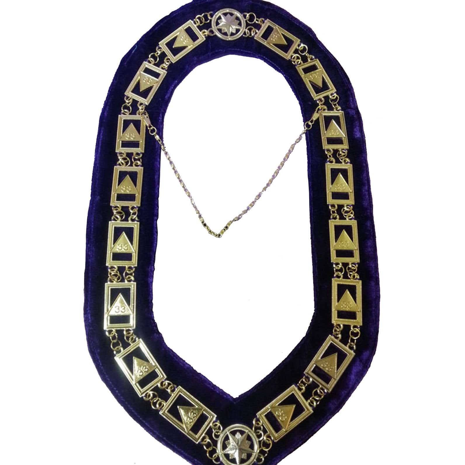 33rd Degree Scottish Rite Chain Collar - Gold Plated on Purple Velvet