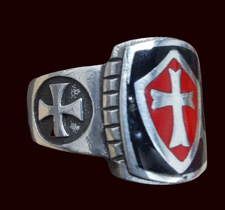 Knights Templar Ring Silver 1.7 cm enamelled Art 282 - Bricks Masons