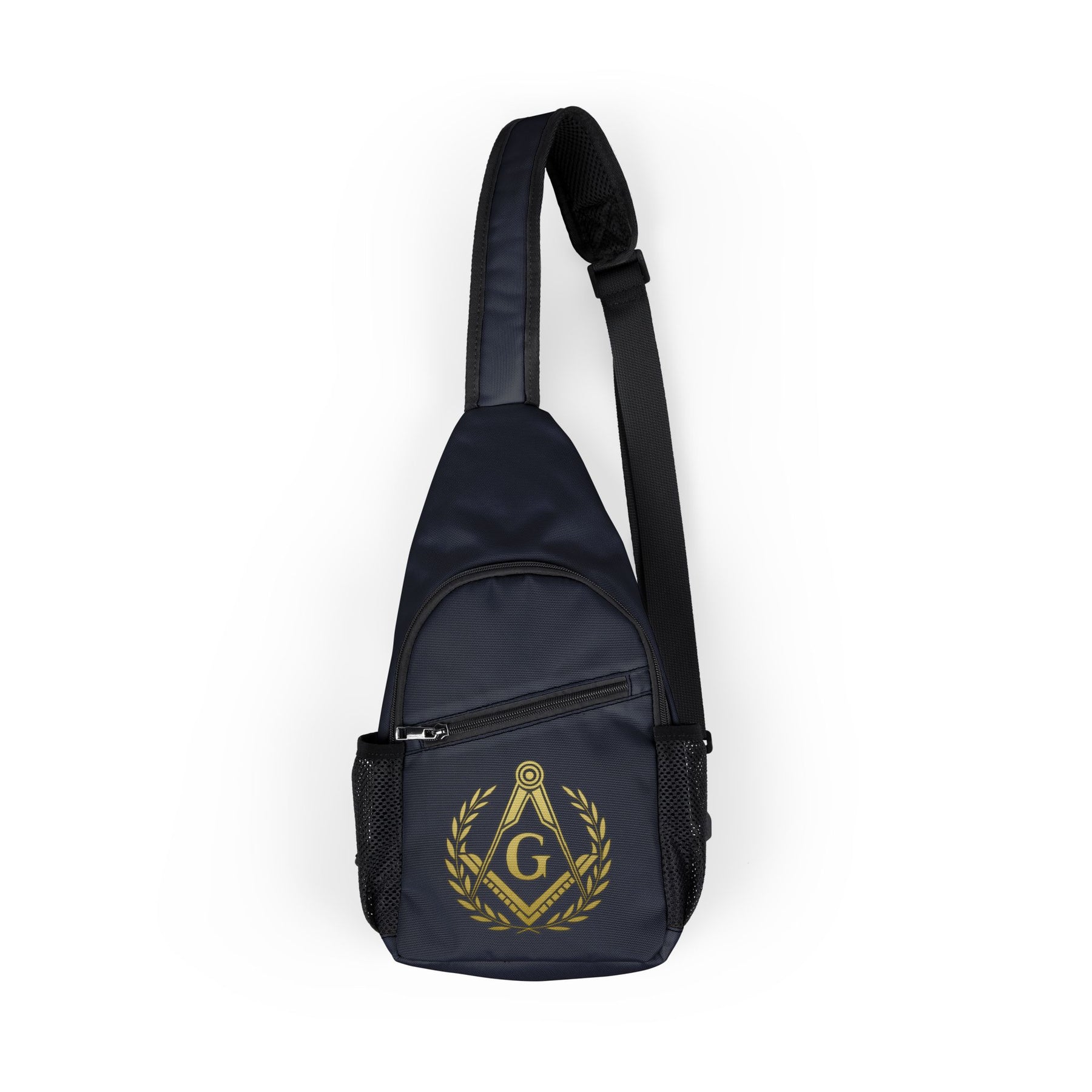 Master Mason Blue Lodge Crossbody Bag - Gold Square & Compass G With Wreath - Bricks Masons