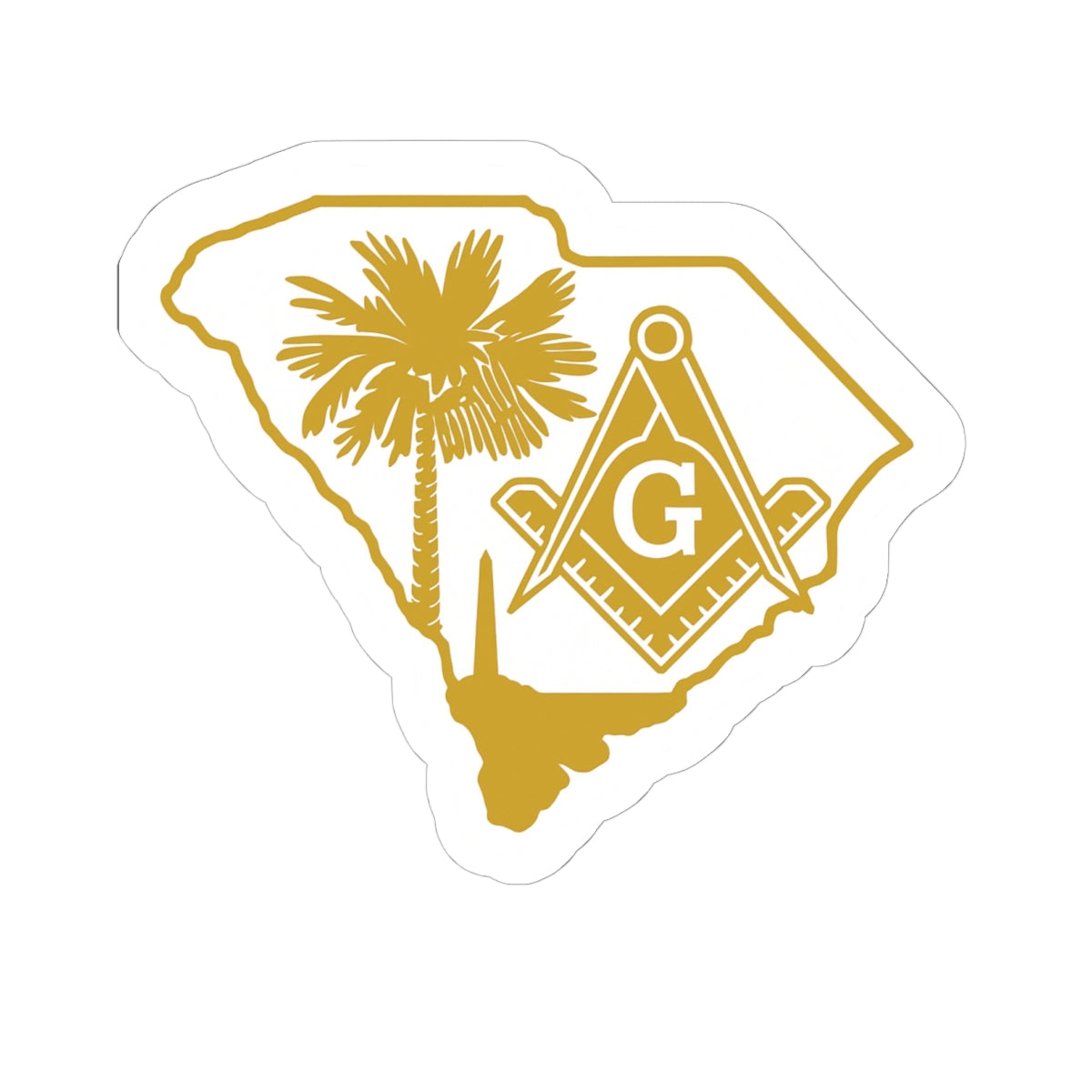Master Mason Blue Lodge Sticker Decal -  Kiss-Cut South Carolina With Palmetto Tree - Bricks Masons