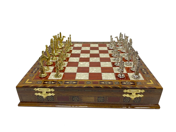 32nd Degree Scottish Rite Chess Set - Wings Down Wood Mosaic Pattern - Bricks Masons