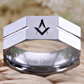 Master Mason Blue Lodge Ring - Tungsten Carbide Personalizable