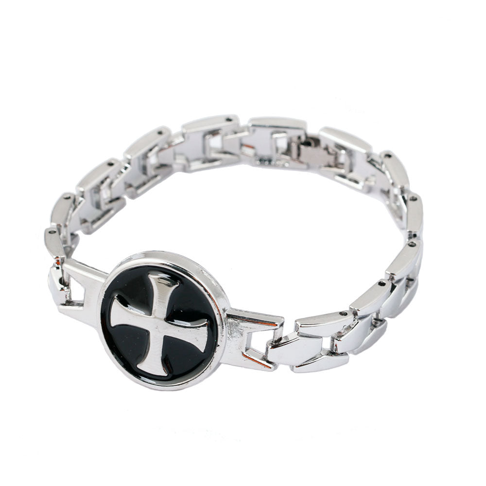 Knights Templar Commandery Bracelet - Silver Alloy With Black Cross - Bricks Masons