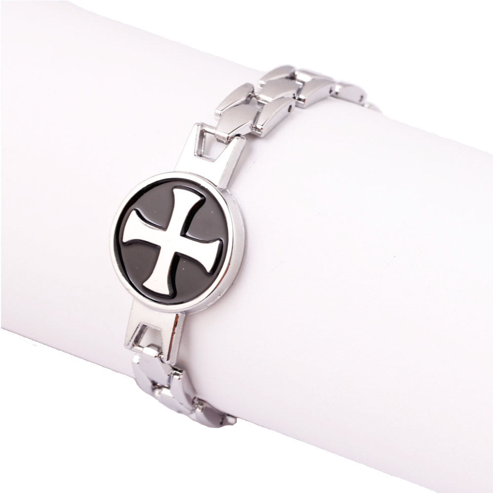 Knights Templar Commandery Bracelet - Silver Alloy With Black Cross - Bricks Masons