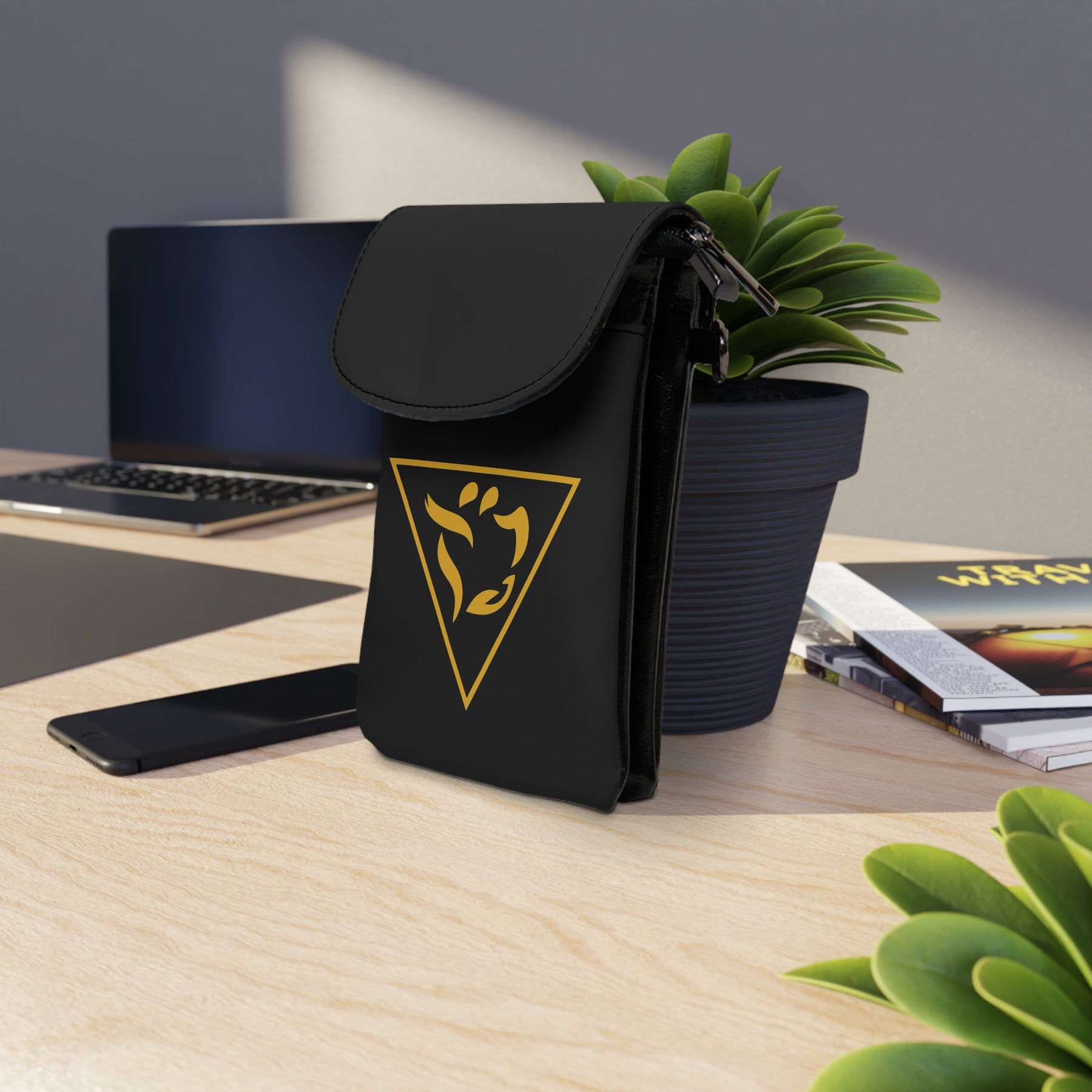 Grand Tiler of Solomon Cell Phone Wallet - Black Microfiber Leather - Bricks Masons