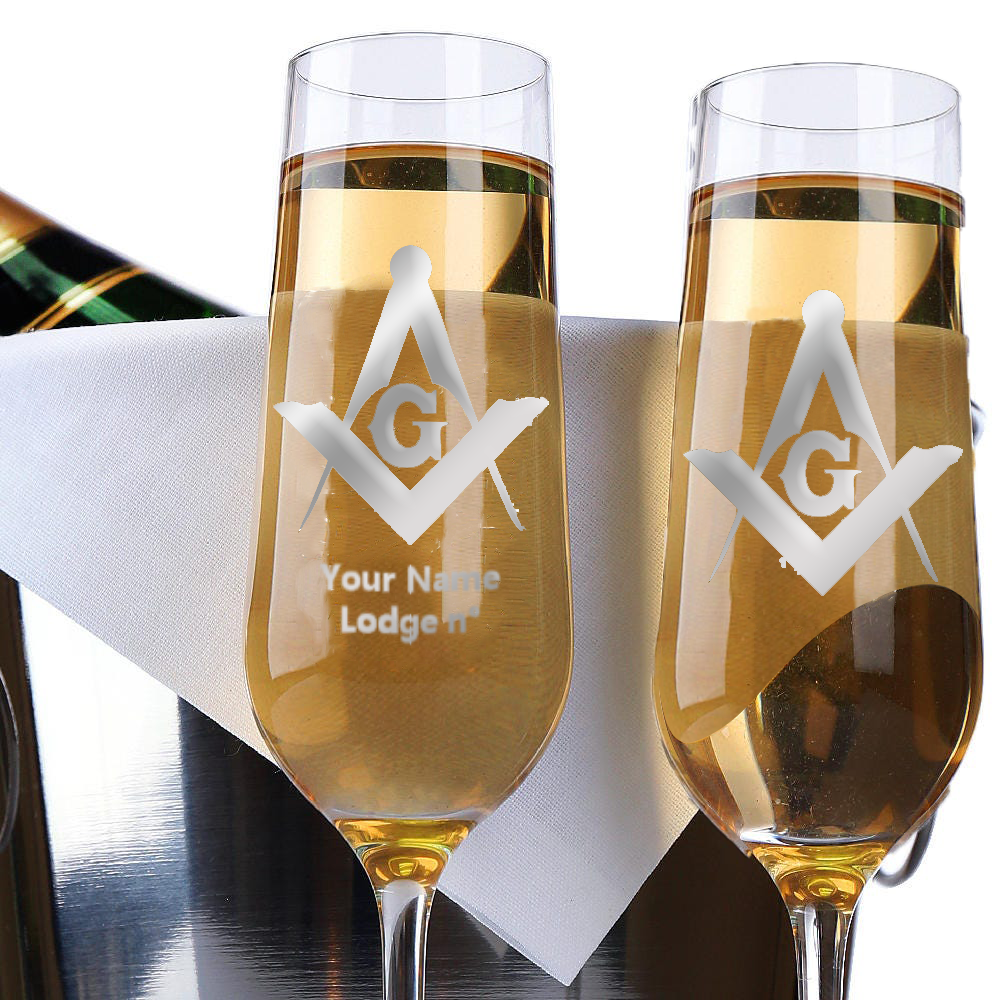 Master Mason Blue Lodge Champagne Flute - 2 Pieces Set