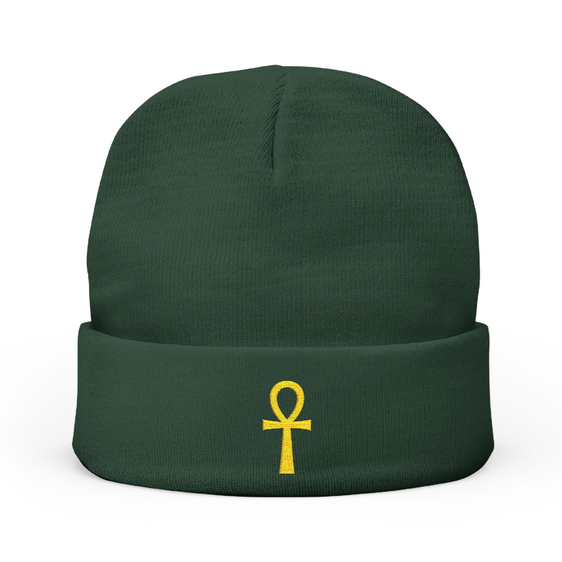 Ancient Egypt Beanie - Knit Embroidery Ankh - Bricks Masons