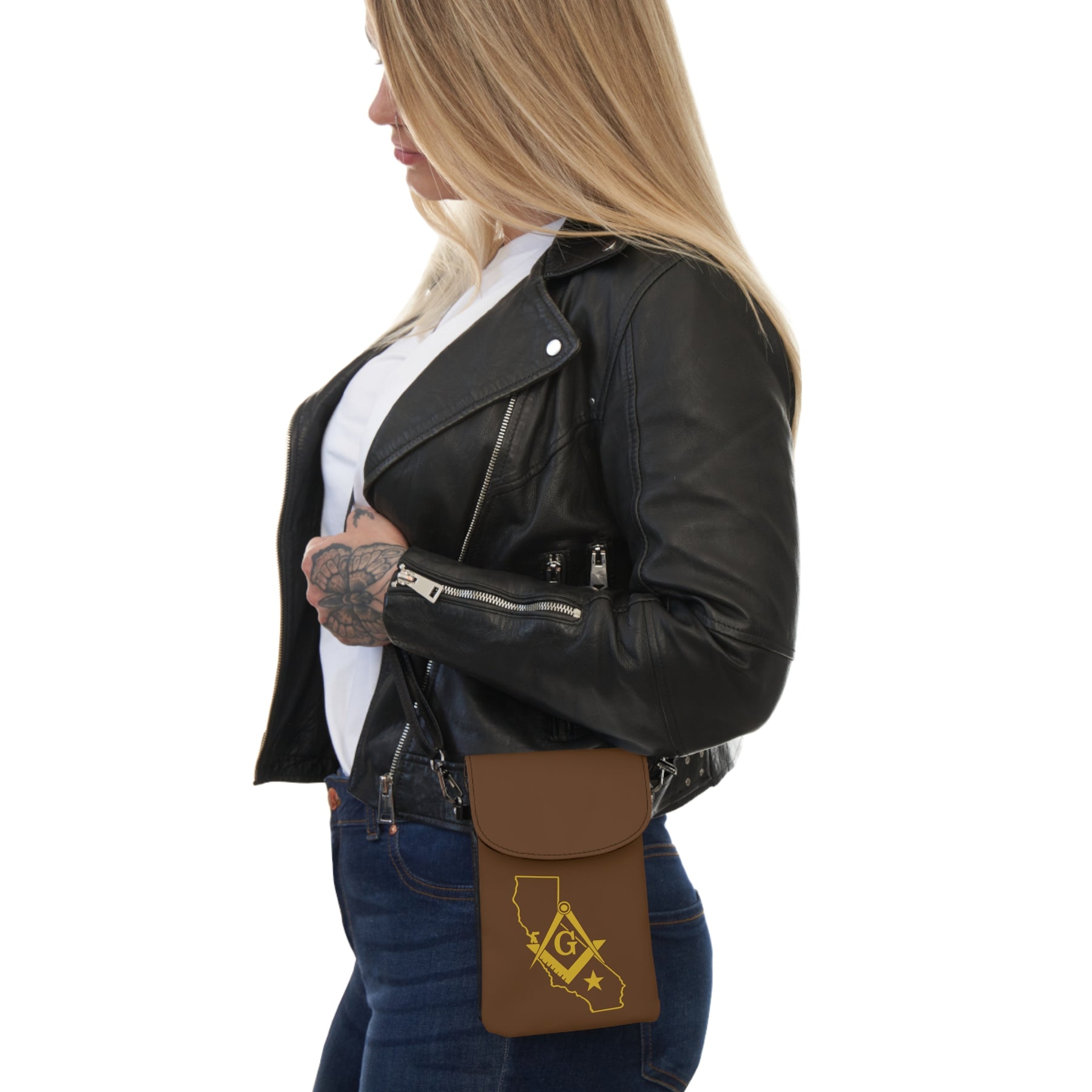 Master Mason Blue Lodge Cell Phone Wallet - California Mason Microfiber Leather - Bricks Masons