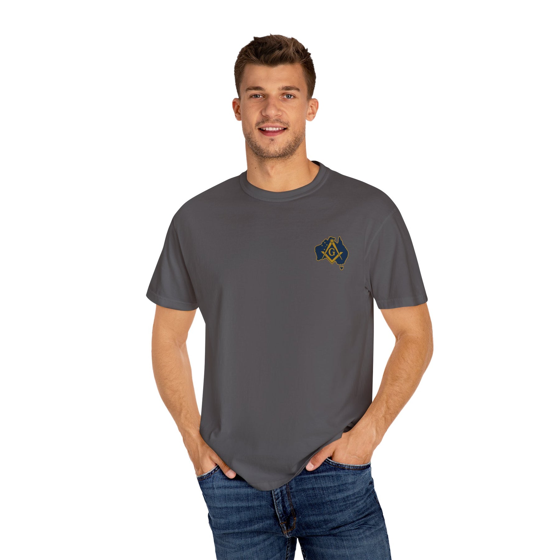 Master Mason Blue Lodge Australia Jurisdiction T-Shirt - Mason Garment-Dyed Tee - Bricks Masons
