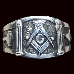 Masonic Ring Column Plumb Line Silver Masonry Art 46 - Bricks Masons