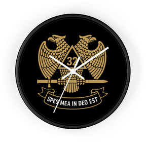 32nd Degree Scottish Rite Clock - Double Headed Eagle on Black Dial with Motto - Bricks Masons