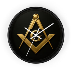 Master Mason Blue Lodge Clock - S&C with G Design on Wood Frame - Bricks Masons