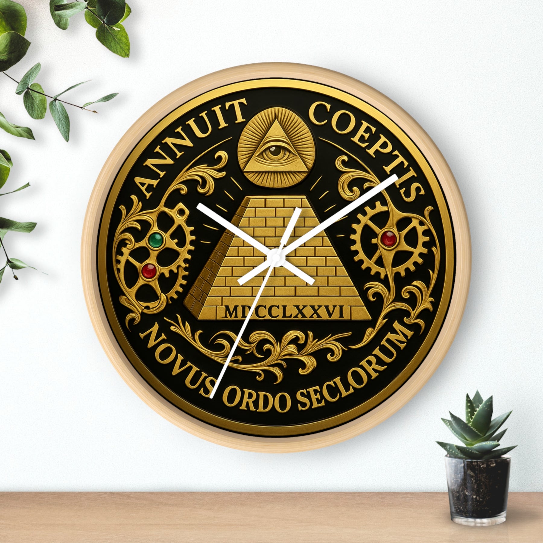 Eye of Providence Clock - Pyramid and All Seeing Eye with Latin Motto - Bricks Masons