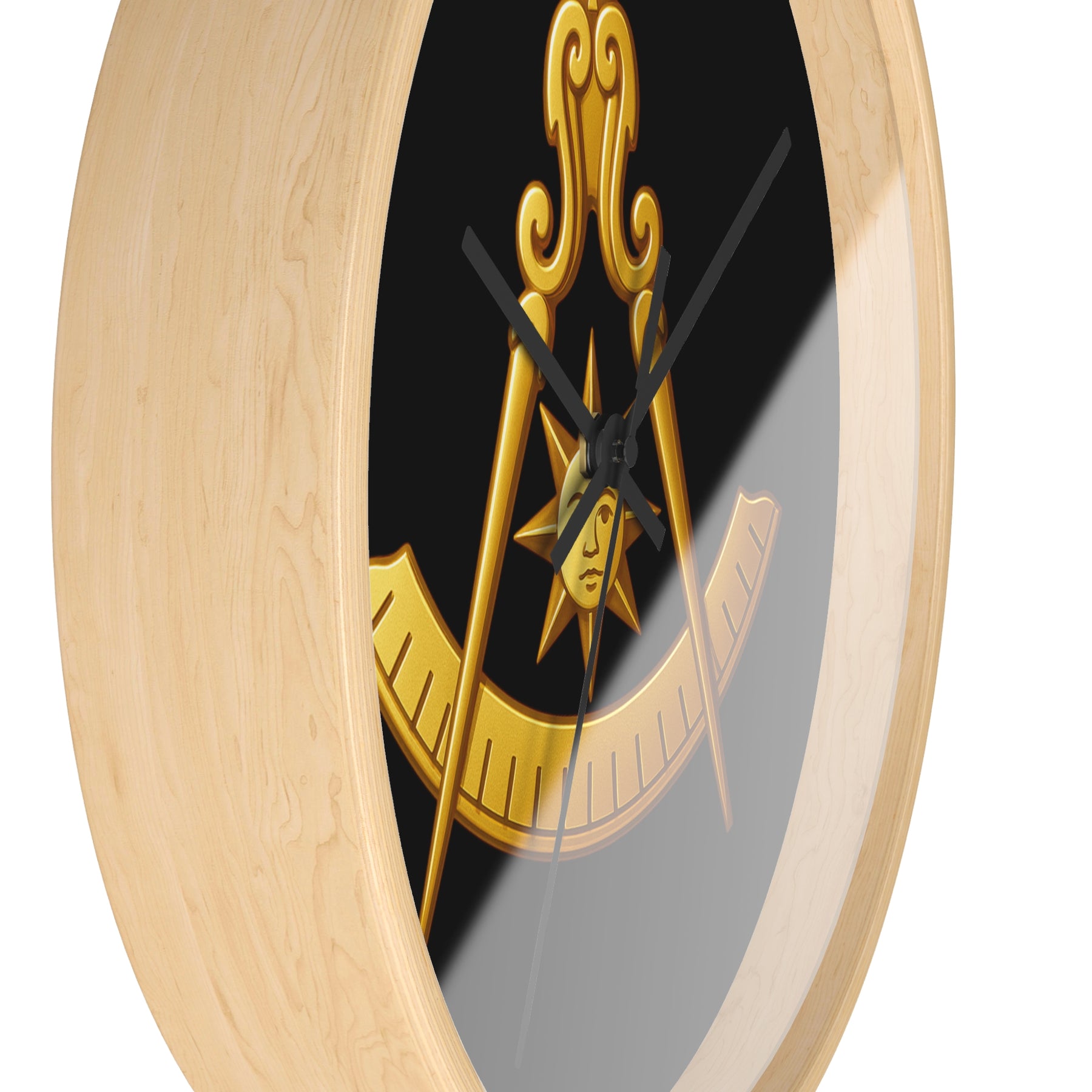 Past Master Blue Lodge Clock - Compass Sun & Quadrant Symbol with Wooden Frame - Bricks Masons