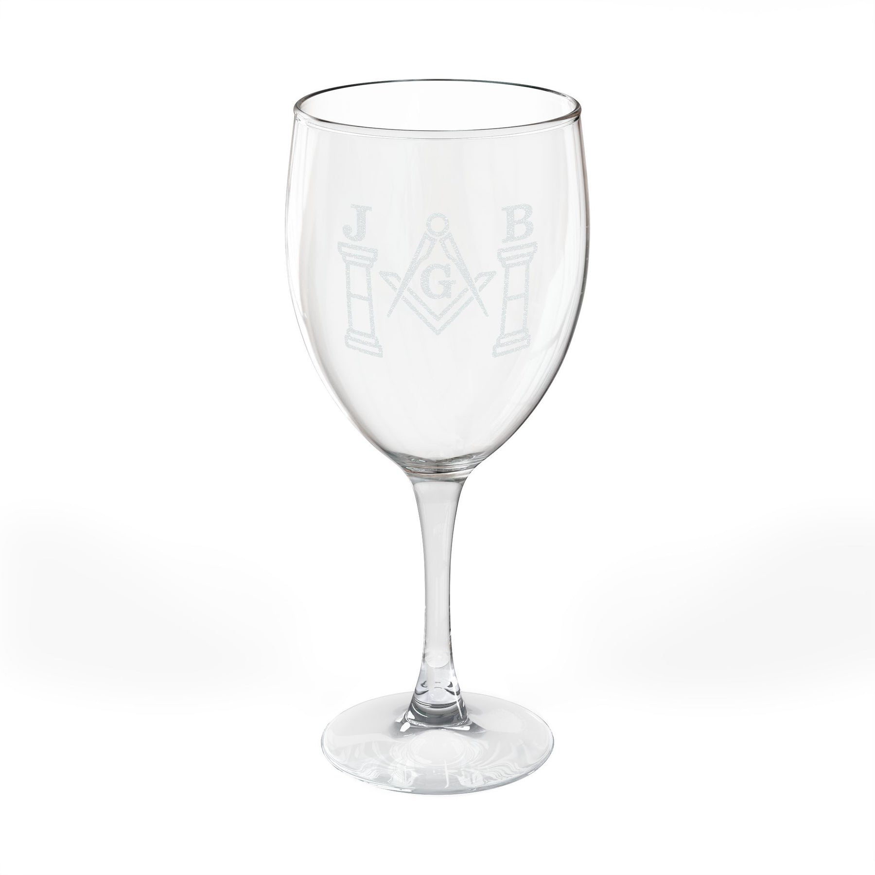 Master Mason Blue Lodge Wine Glass - Square & Compasses with J&B Pillars Emblem - Bricks Masons