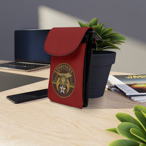 Shriners Cell Phone Wallet - Maroon Microfiber Leather Hands-Free Wallet - Bricks Masons