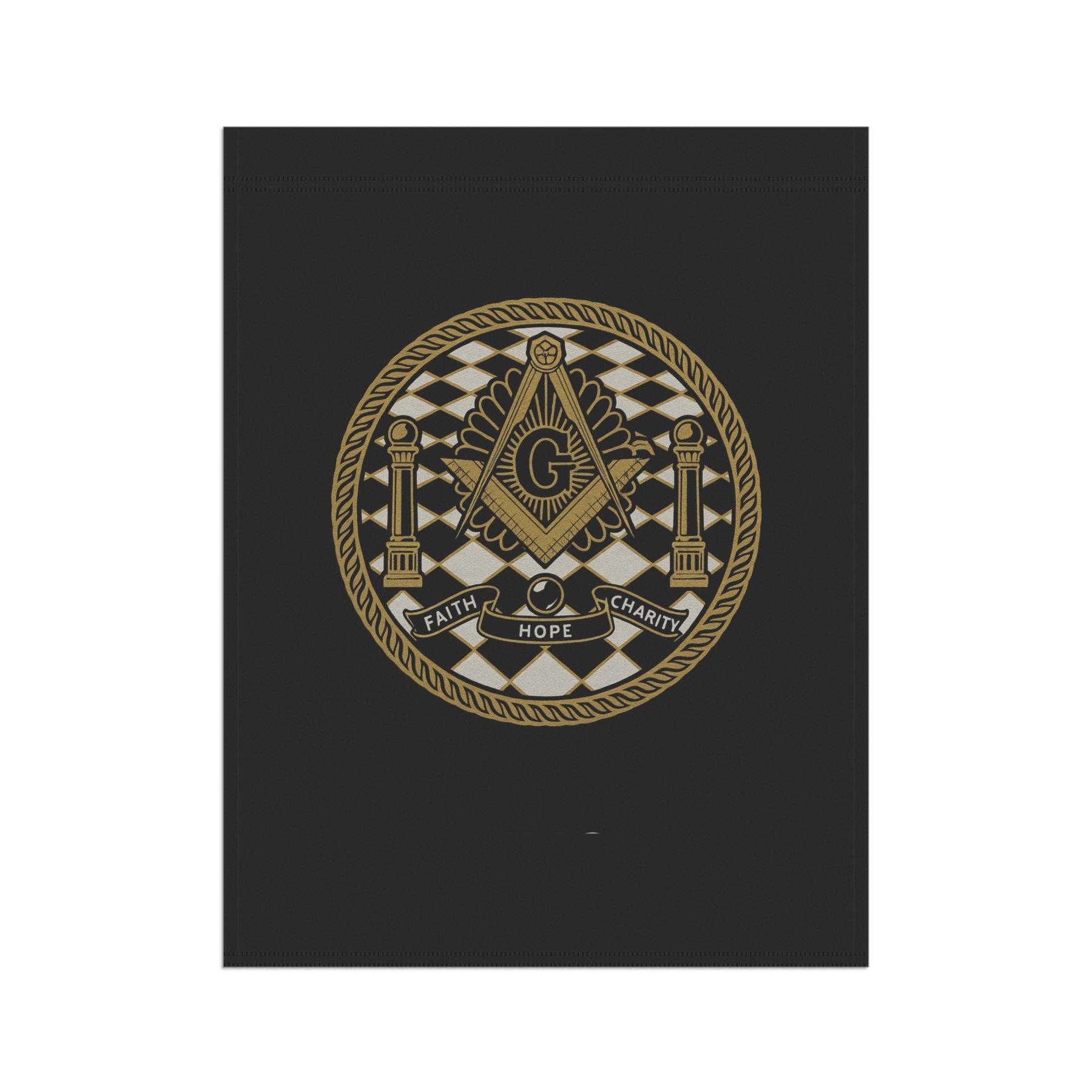 Master Mason Blue Lodge Yard Flag - Faith Hope Charity Printed Poly Poplin - Bricks Masons