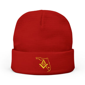 Master Mason Blue Lodge Beanie - Knit Embroidery Gold Square & Compass G Florida Mason - Bricks Masons