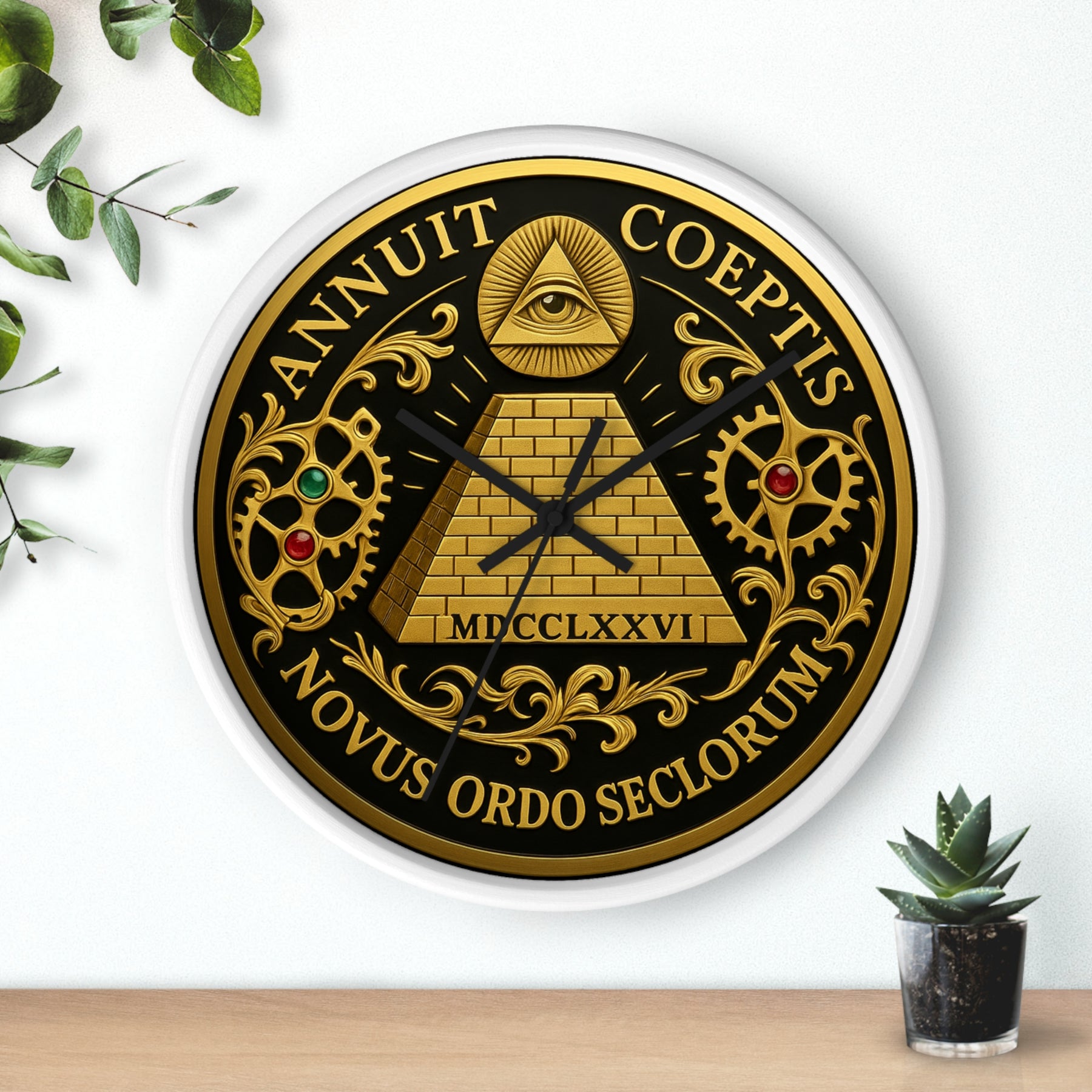 Eye of Providence Clock - Pyramid and All Seeing Eye with Latin Motto - Bricks Masons