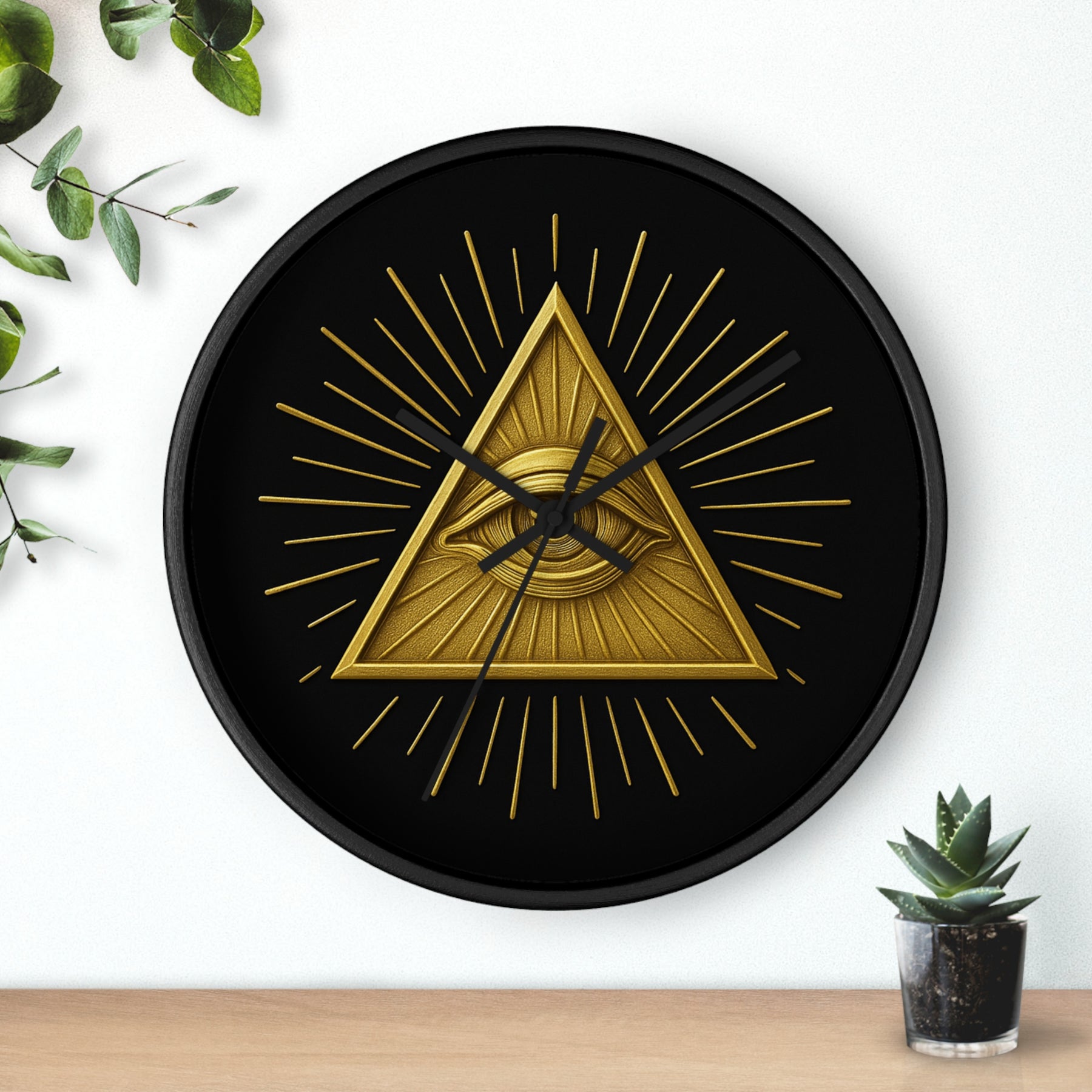 Eye of Providence Clock - Sacred Triangle Eye Emblem on Wooden Frame - Bricks Masons